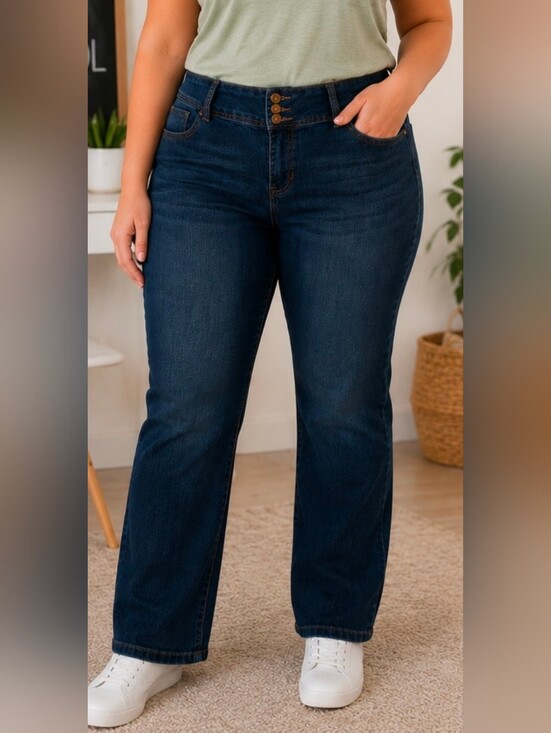 d. jeans Denim - d.jeans Women's Size 14 High Rise Triple Button Stretch Straight Leg Dark Wash
